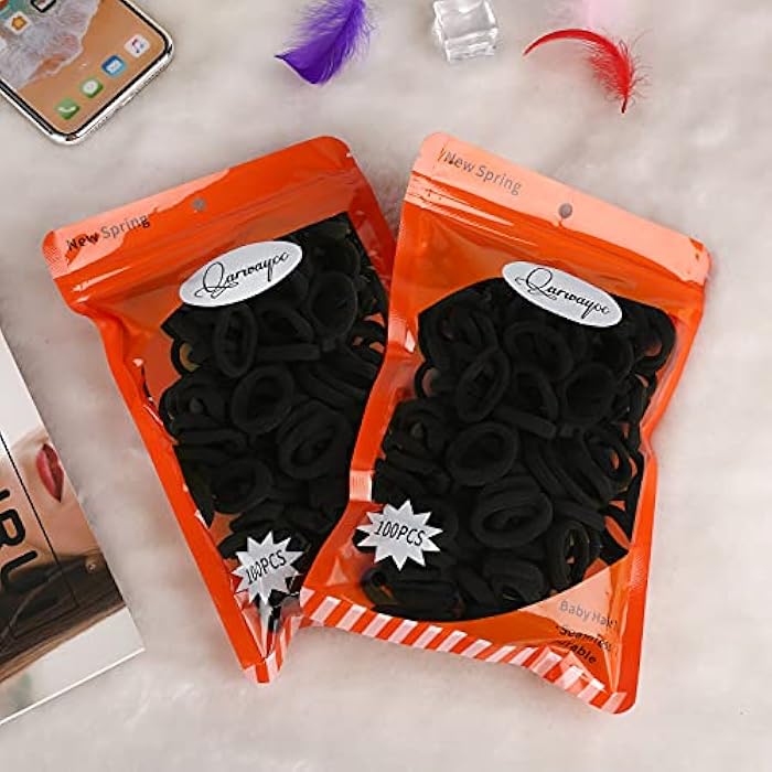 Qarwayoc Black Seamless Hair Ties – Cotton Hair Bands – Tiny Elastics Ponytail Holders for Toddlers, 1 Inch in Diameter, Black, by Nspring - Image 4